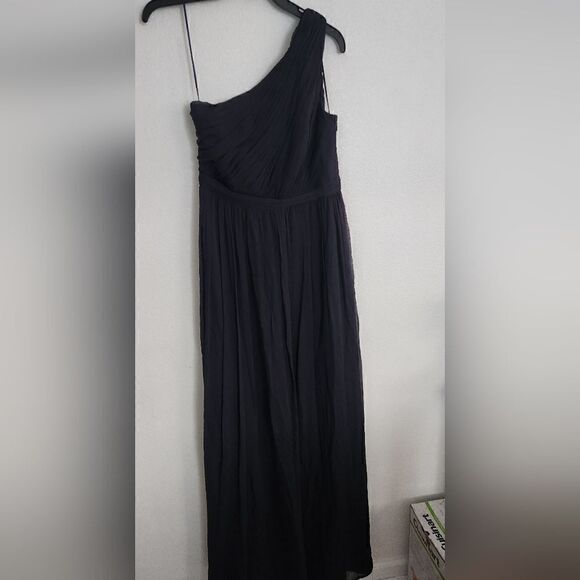 J. Crew One Shoulder Corrugated Silk Navy Blue Dress Size 6 - Picture 1 of 11
